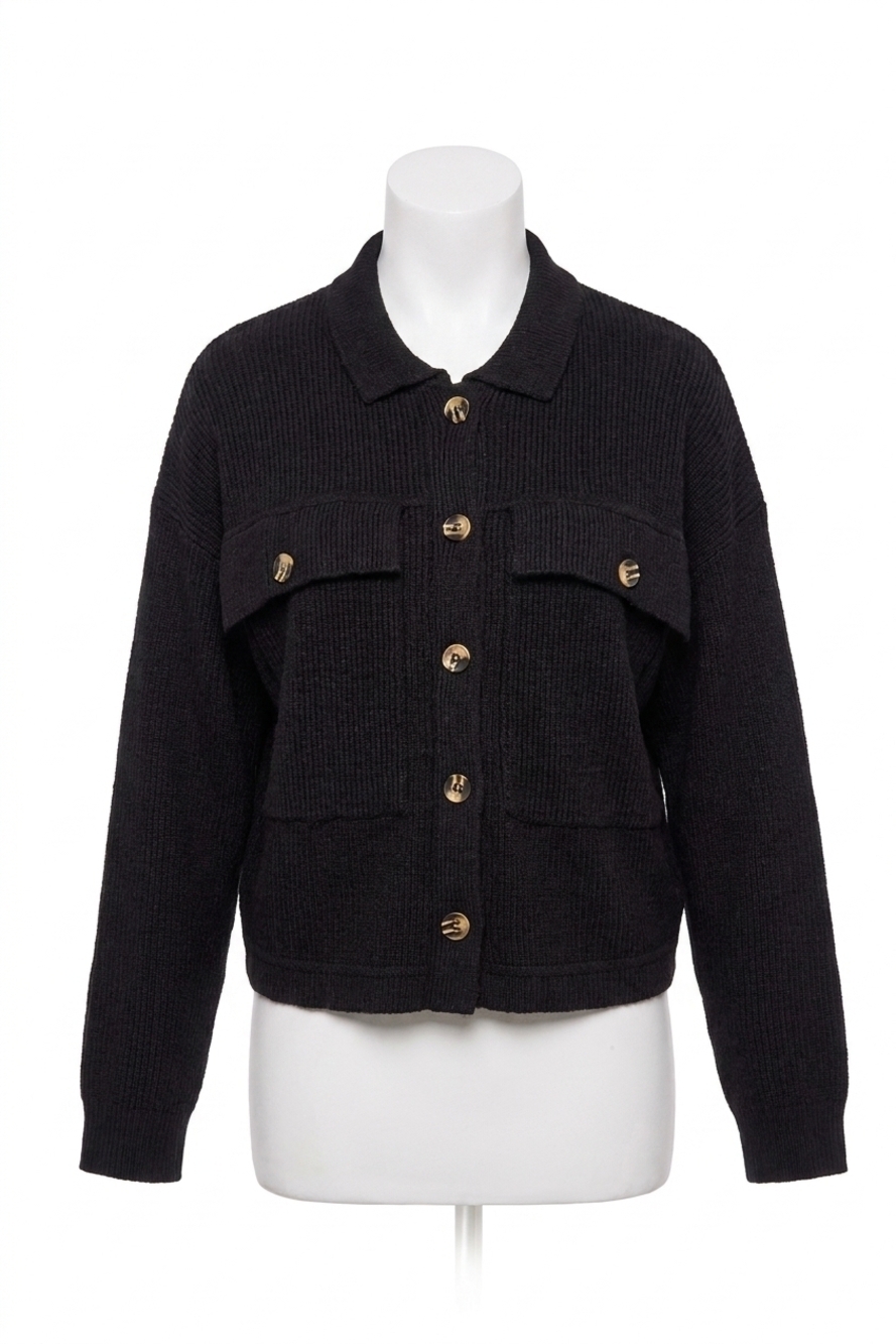 NEW TRIBAL brushed waffle knit shacket in black